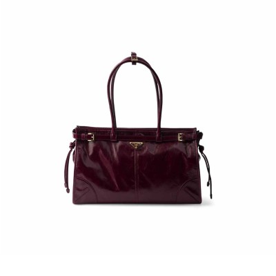 PRADA BURGUNDY LARGE LEATHER BONNIE TOP-HANDLE BAG 1BA433 (38*24*12cm) 